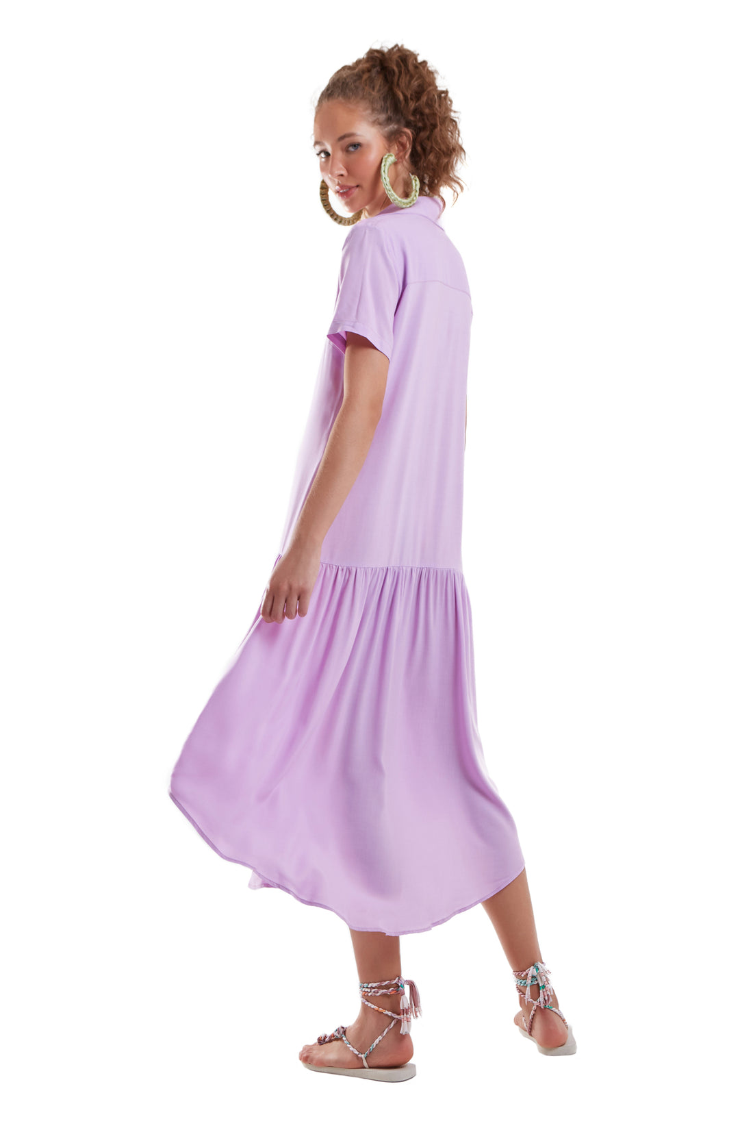 Model Back: Blueman Maxi Dresses Vestido Chemise Liso Roxo