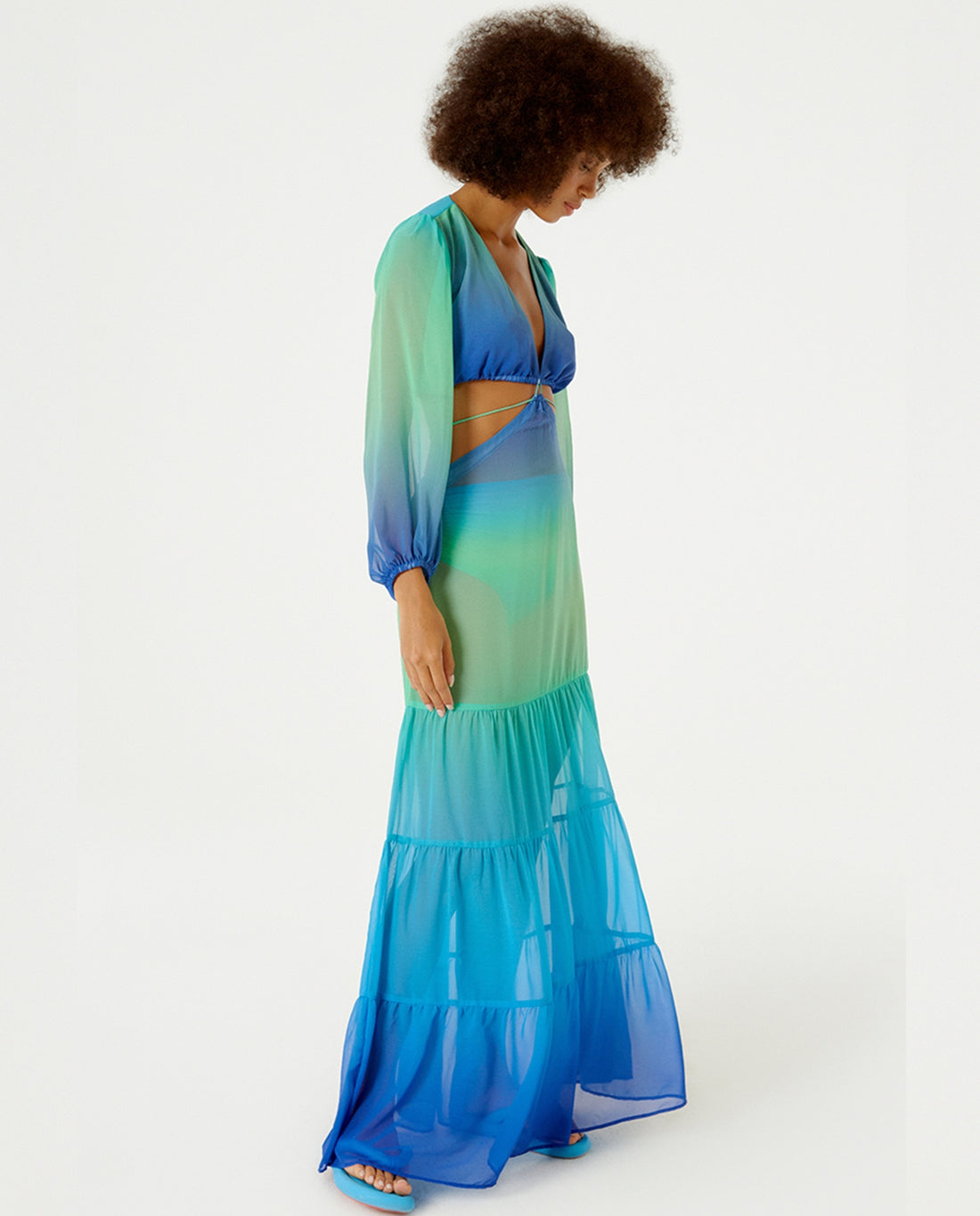 Gallery: Blueman Maxi Dresses Vestido Longo Resort Degrade Sky Barrado