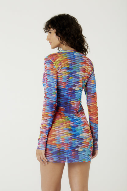 Model Back: Blueman Maxi Dresses Vestido Tule Manga Longa Escama