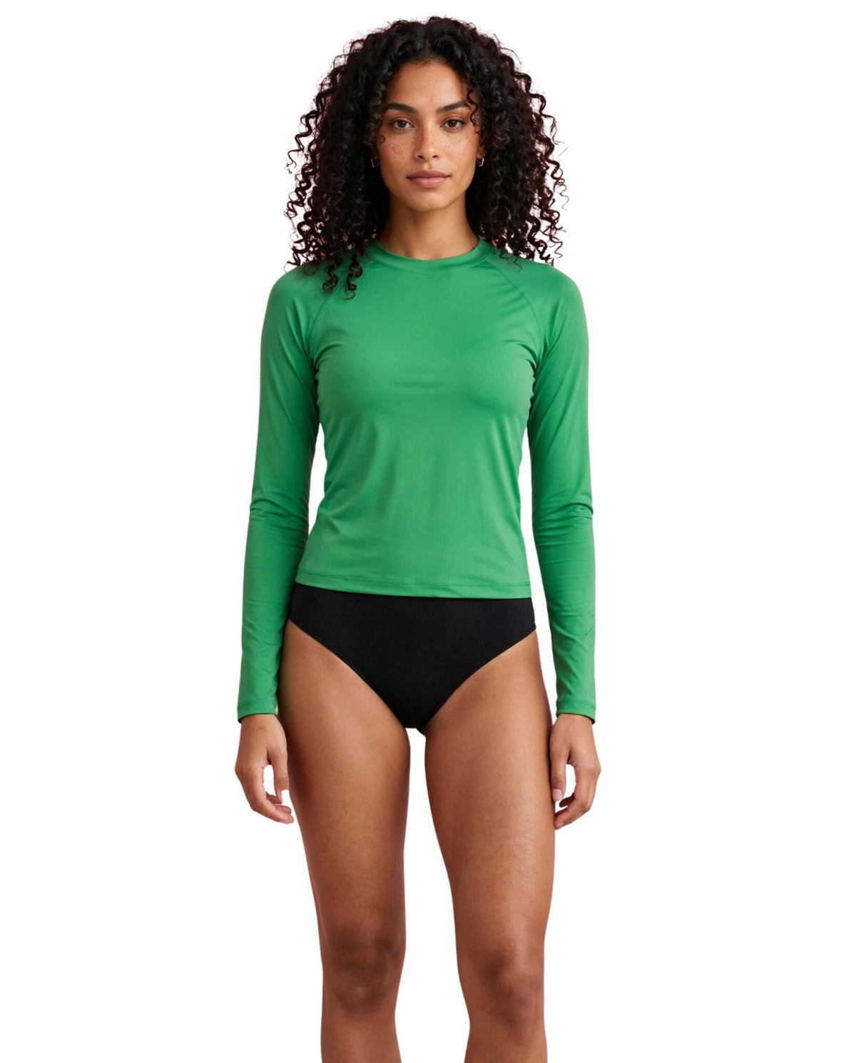 Model Front: Rio De Sol Bikini Tops Tambourine Rash-Guard