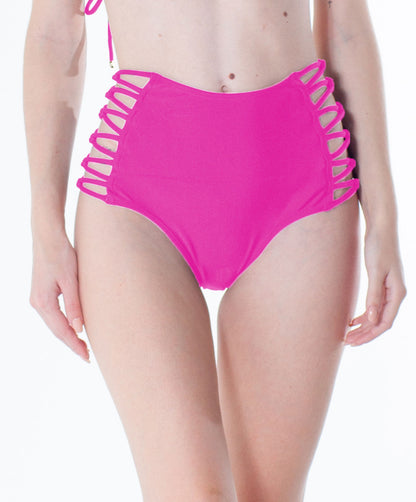 Model Front: La Playa Bottom Bottom Tiras Cruzadas Neon Rosa