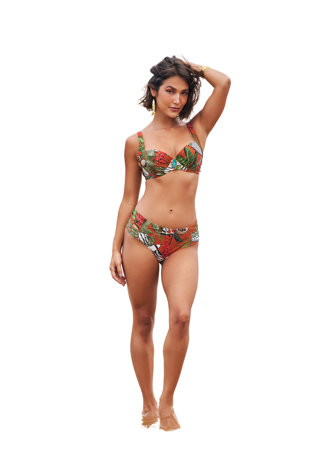 Model Front: Lua Morena Bottom Bottom Drapeada Larga Harpia Cobre