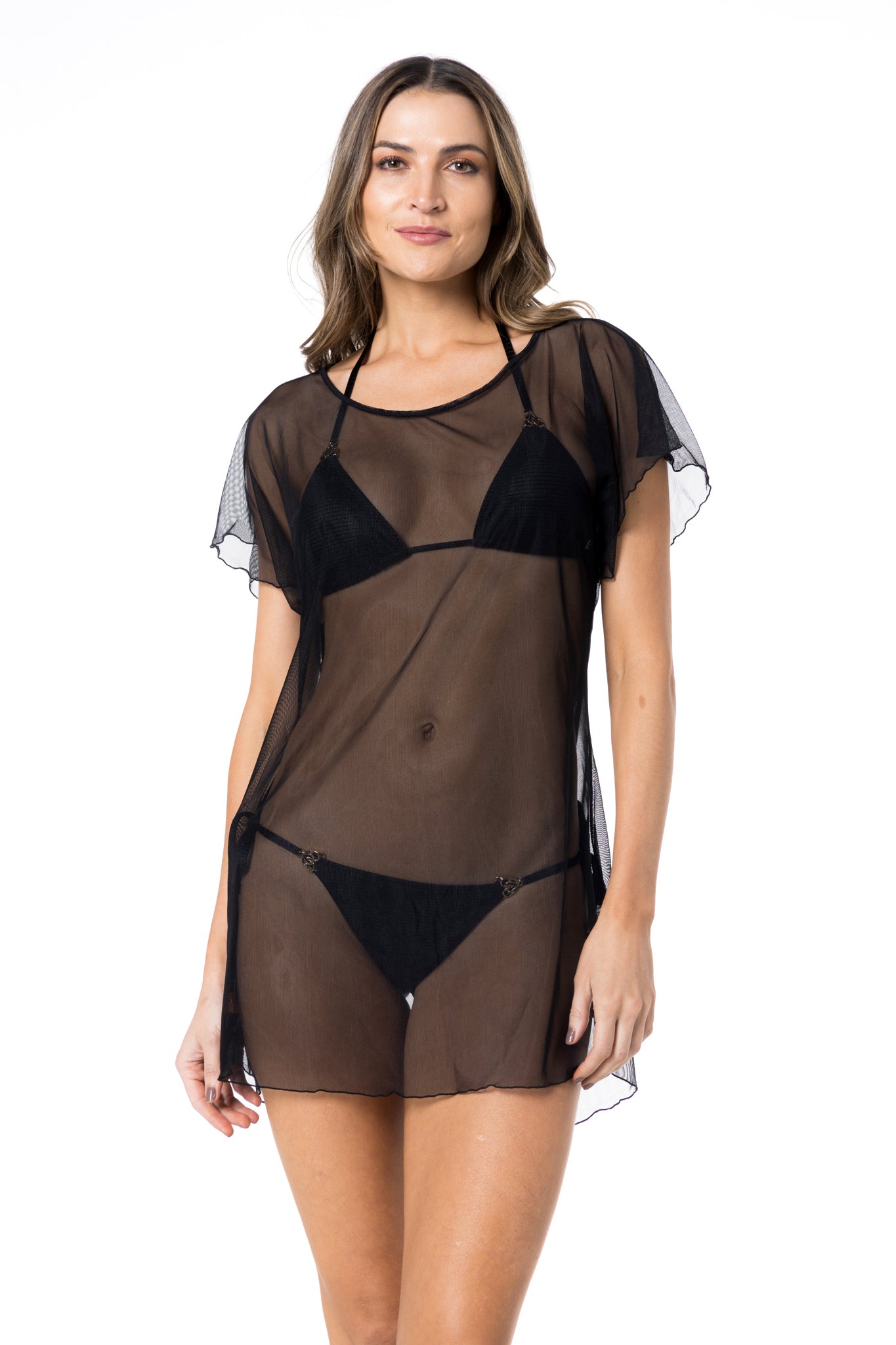 Model Back: Lua Morena Kaftans / Cover Ups Kaftan Tule Liso Preto