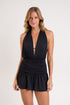 Model Front: Rio De Sol Beach Dresses Black Low Cut Dress