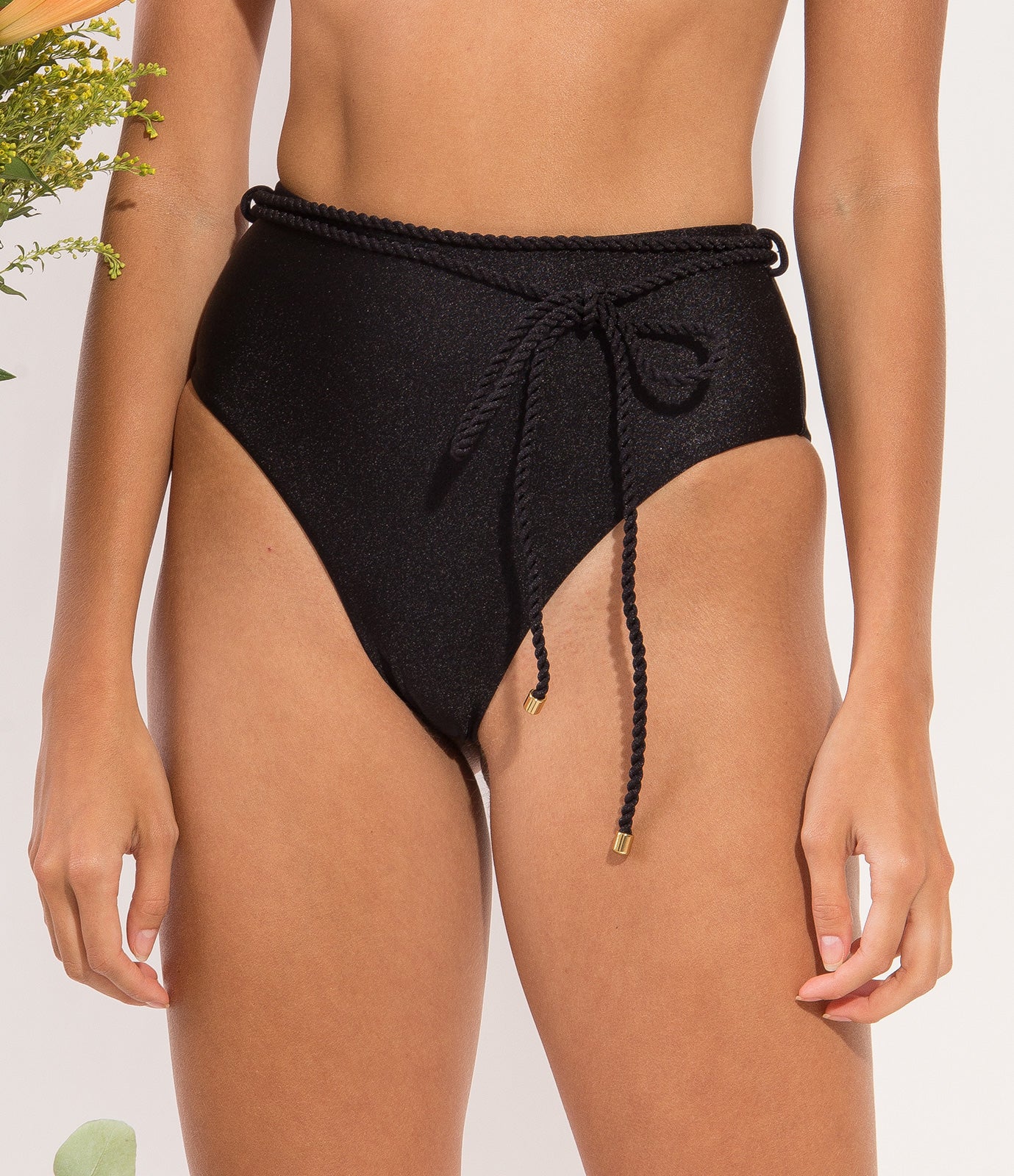 Image 09: Rio De Sol Bottom Bottom Shimmer-Black Belted-High-Waist
