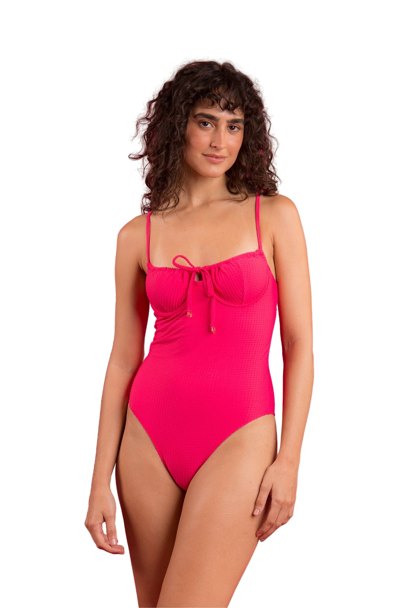 Model Front: Rio De Sol One-Piece Dots-Virtual-Pink Julia
