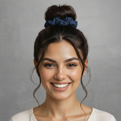 Model Front: Rio De Sol Hair Accessory Navy Scrunchie