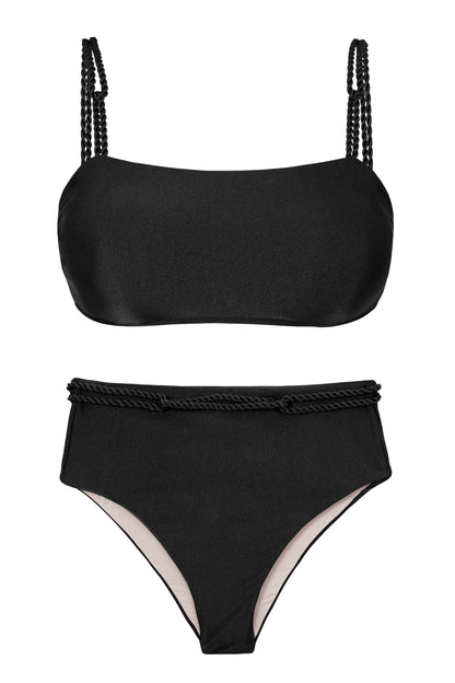 Product Front: Rio De Sol Set Set Shimmer-Black Bandeau-Reto Hotpants