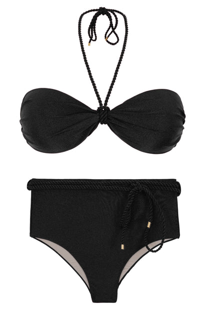 Product Front: Rio De Sol Set Set Shimmer-Black Twist Belted-High-Waist